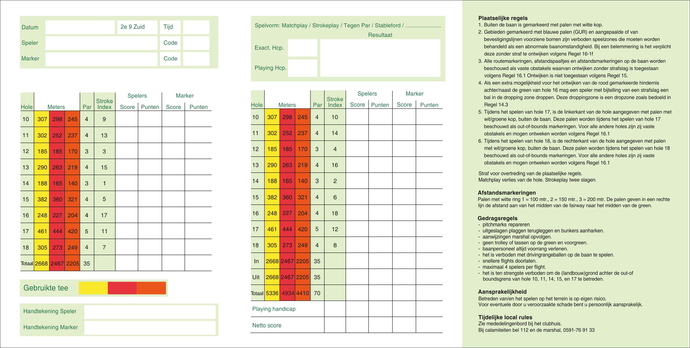 Scorekaart 2e 9 holes _ 2022 _ Binnenkant
